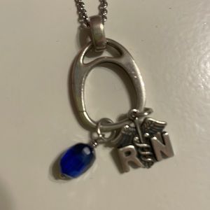 James avery 925 Mauritius charm holder necklace, RN charm, & blue gemstone bead